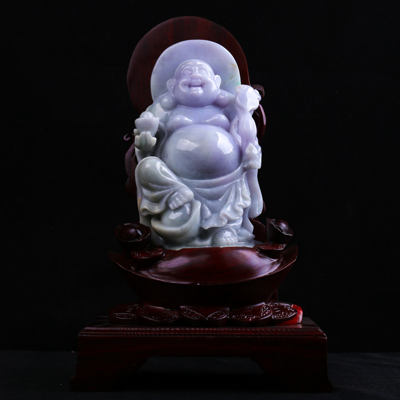 《收藏级别》缅甸a货翡翠冰糯种紫罗兰佛公摆件 1543.8g