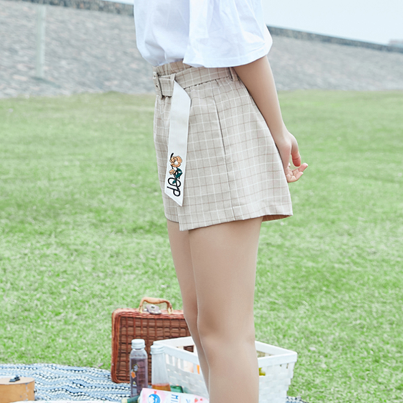 2018新款短裤女夏高腰格子宽松花苞阔腿裤休闲韩版百搭小清新裤子