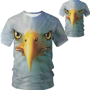 夏3D立体动物老鹰速干透气高弹宽松加大码时尚个性潮短袖t恤男装