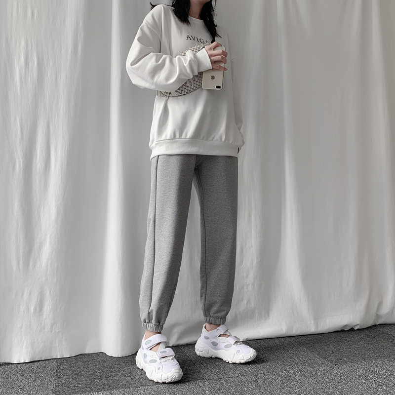 灰色运动裤女加厚2020年新款宽松束脚秋冬加绒小个子休闲哈伦卫裤