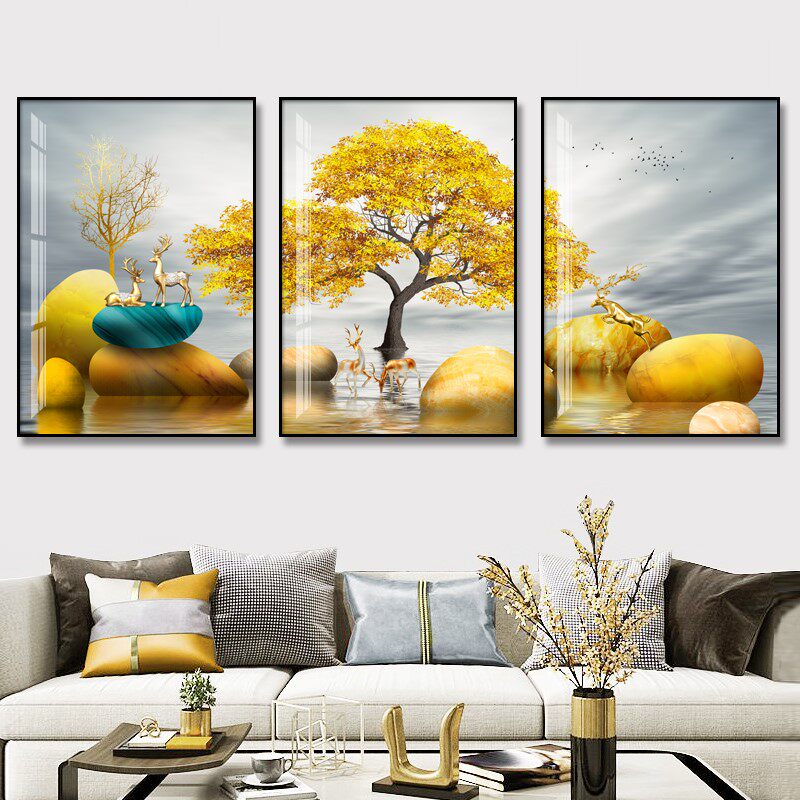 北欧风格客厅装饰油画沙发背景墙壁画三联画餐厅墙面装饰大气挂画