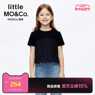 little moco童装24夏装新款女童甜酷黑色短袖T恤蓬蓬衣摆上衣