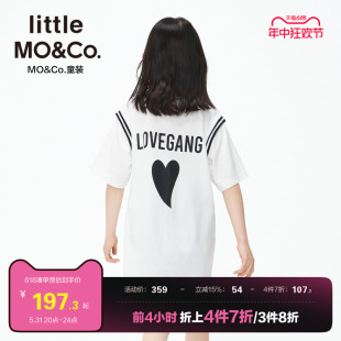 little moco童装夏装女童假两件短袖纯棉连衣裙儿童裙子小女孩