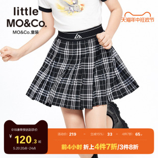 little moco童装春夏装儿童裙子女童短款格纹半身裙百褶裙学院风