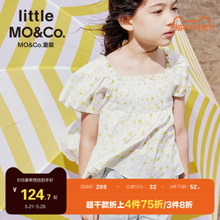 little moco童装夏季女童碎花上衣洋气泡泡袖纯棉衬衫KBA2TOP006