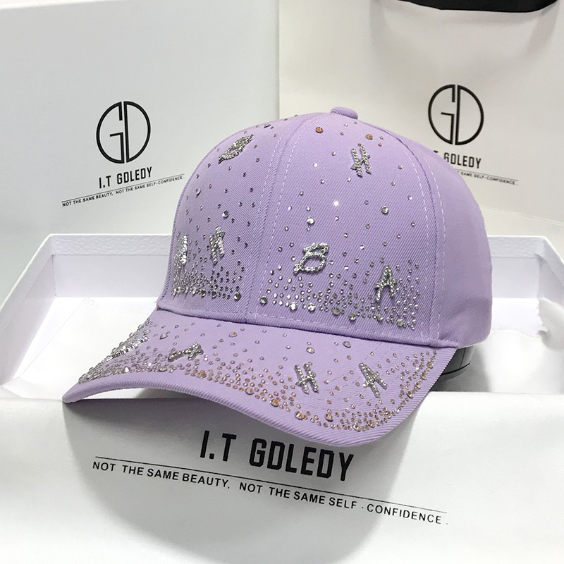 水钻高品质棒球帽女夏款显脸小2022年新款帽子紫色ins硬顶鸭舌帽