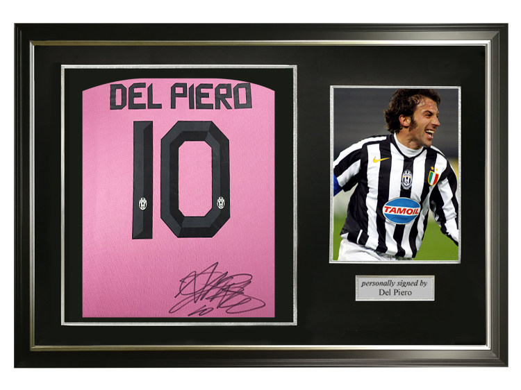 德尔皮耶罗尤文图斯亲笔签名足球球衣证书裱框文化