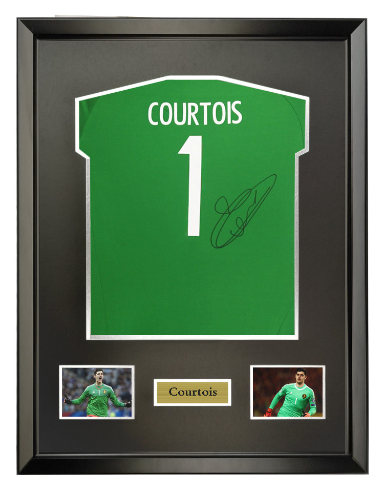 库尔图瓦比利时门将亲笔签名足球球衣证书裱框文化