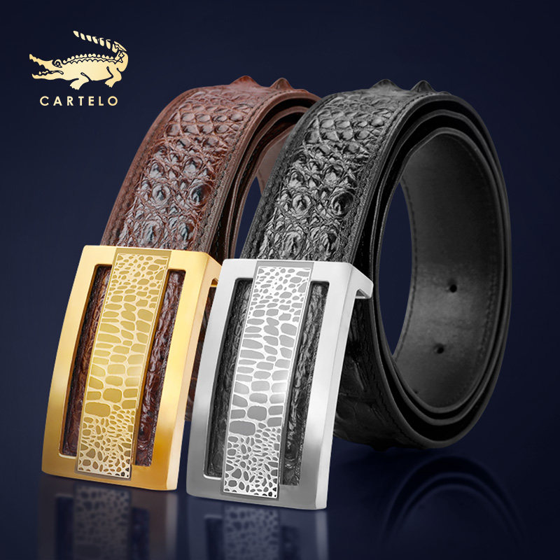 cartelo卡帝乐鳄鱼皮带男真皮自动扣腰带h字母扣裤带男士中青年潮