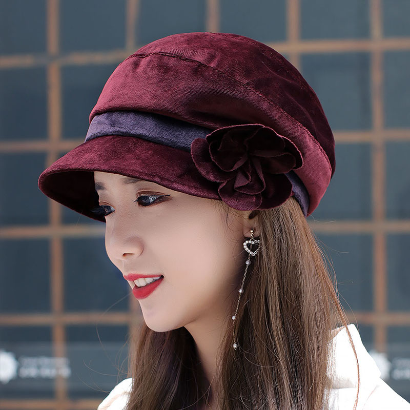 女士春秋天帽子韩版时尚显脸小鸭舌帽柔软麂皮绒圆顶贝雷帽显气质