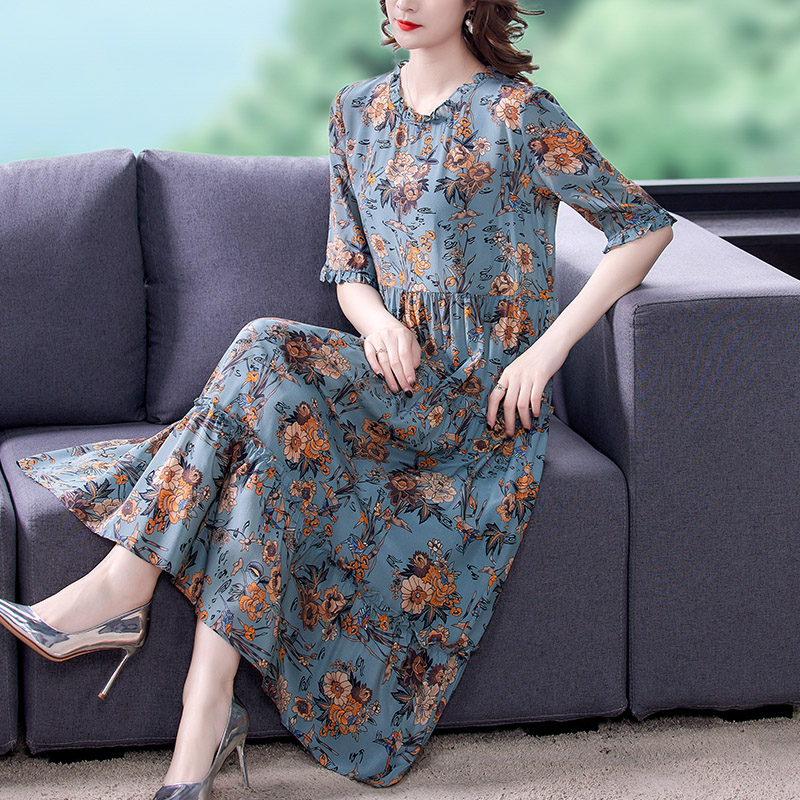 中年女装夏装真丝连衣裙