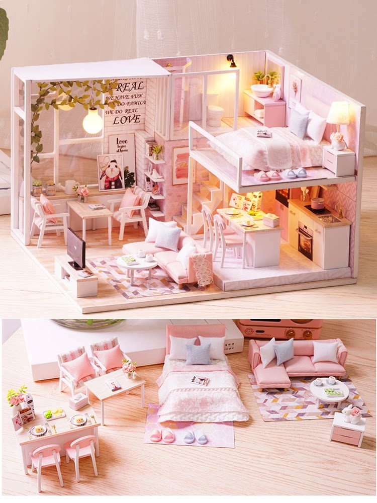 方块熊抖音diy小屋拼装玩具手工制作房子模型恬静生活创意公主房