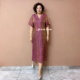 中式提花妈妈盘扣设计裙子气质中老年复古宽松琉璃变色长款连衣裙