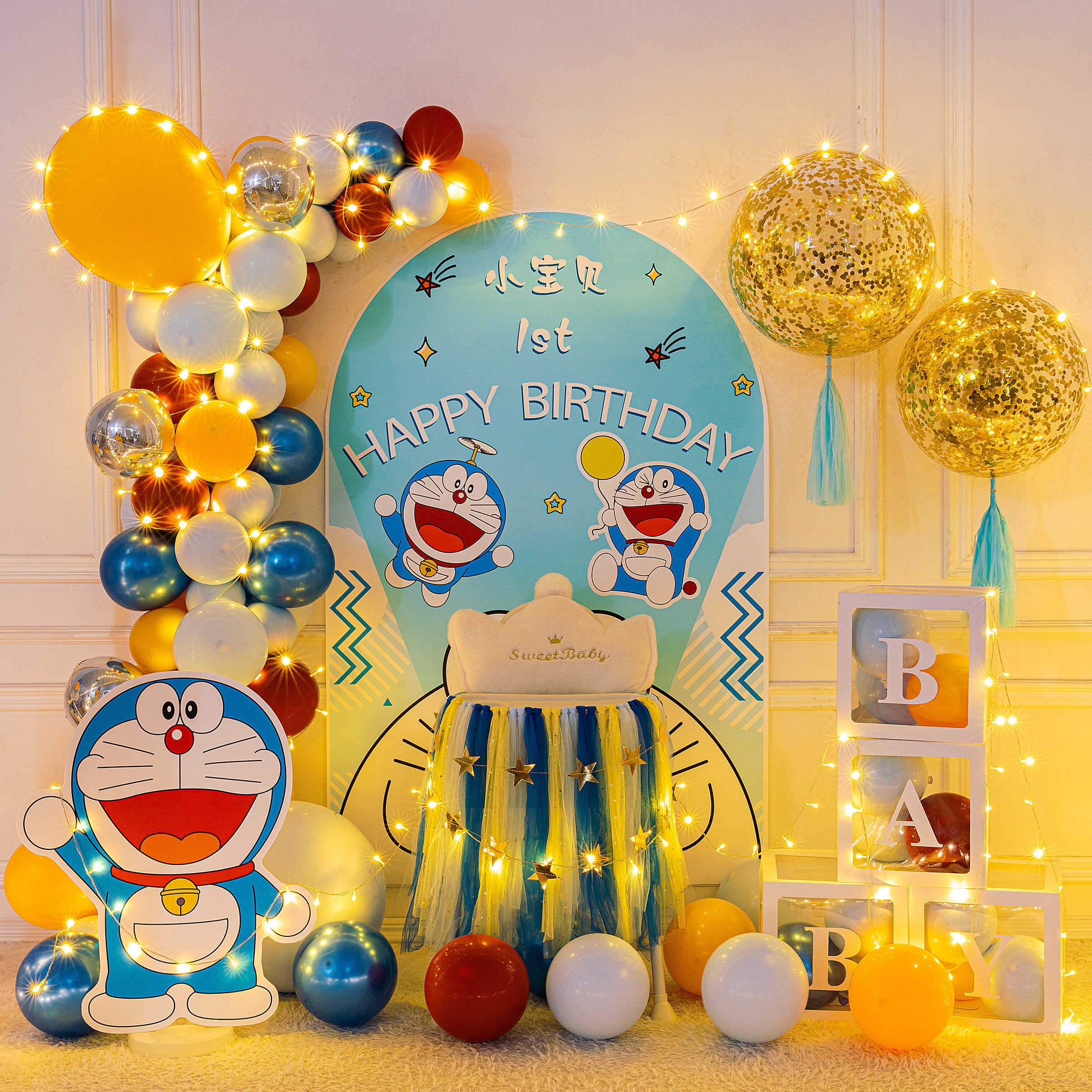特价哆啦a梦气球 生日派对_宝宝1周岁生日装饰场景布置卡通哆啦a梦