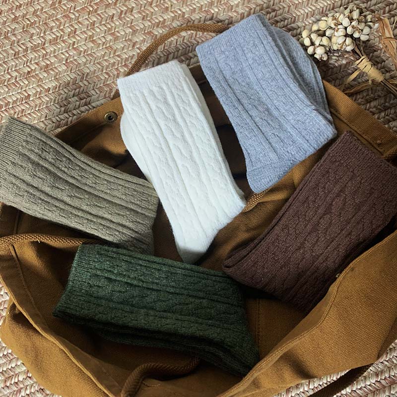 gogosocks秋冬天然羊绒袜 麻花纹理加厚发热复古棕色灰色保暖袜子