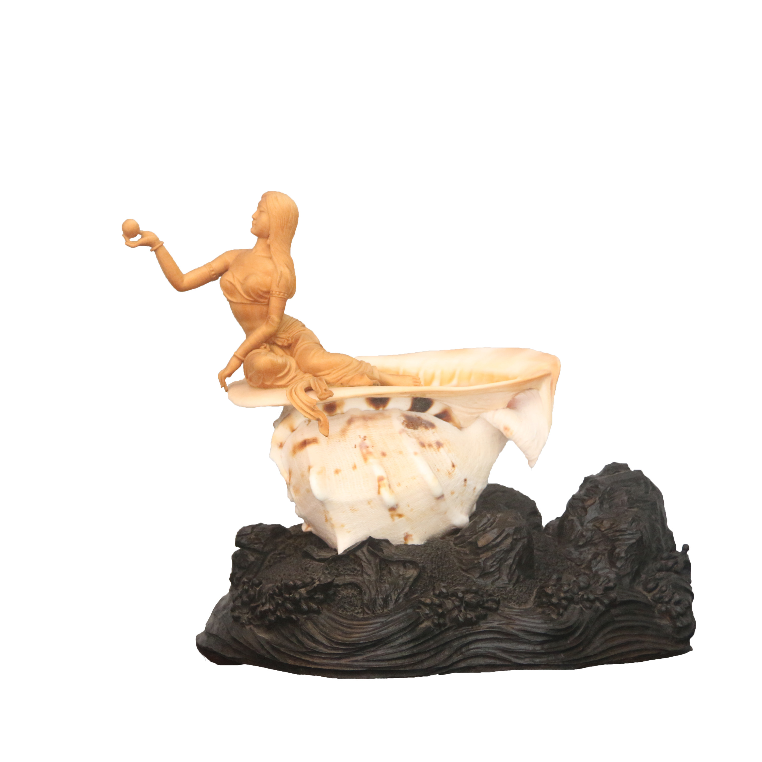 [源头好货-仙游]黄杨木海螺姑娘 手工雕刻 创意工艺品摆件