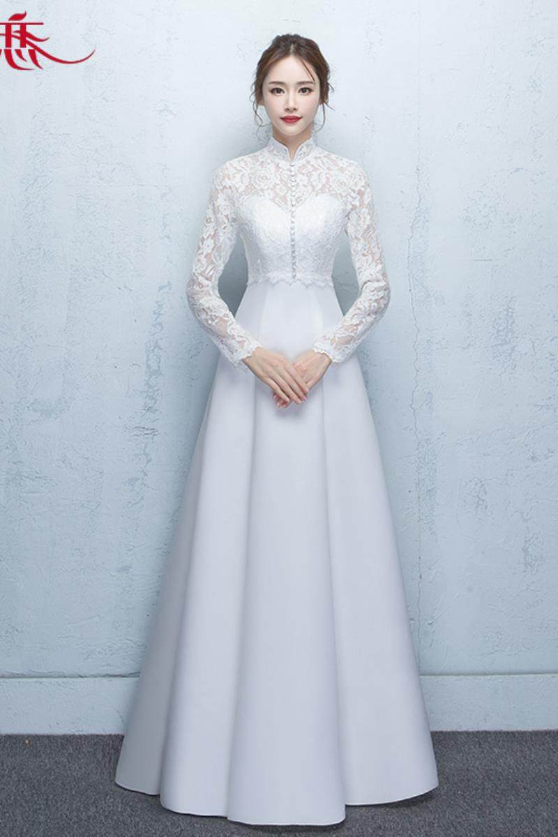 热销婚纱礼服 新娘 简单大方_婚纱晚礼服裙女2019新款中式立领简单