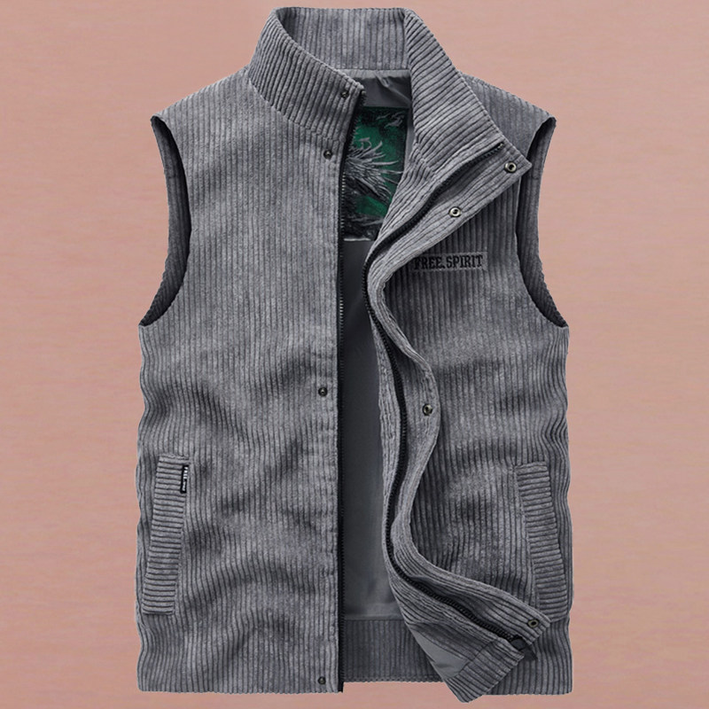 男装春季灯芯绒马甲男士无袖外套男时尚舒适休闲大码宽松立领背心