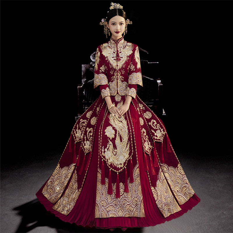 秀禾服新娘2022年新款结婚中式婚纱凤冠霞帔婚服情侣秀禾女龙凤褂