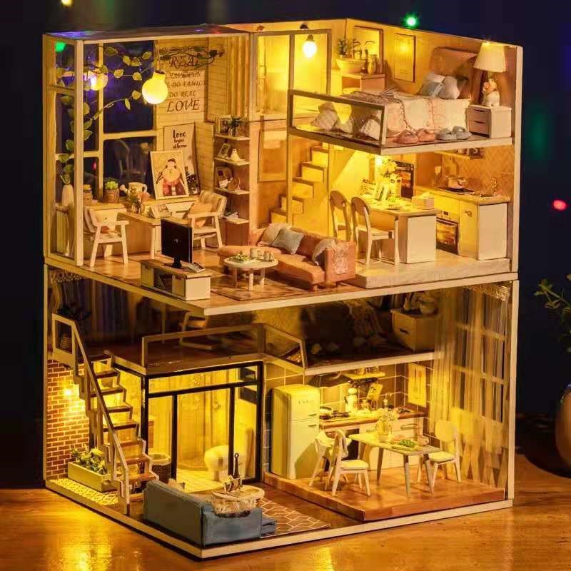 diy小屋阁楼别墅手工制作迷你小房子模型拼装玩具创意生日礼物女