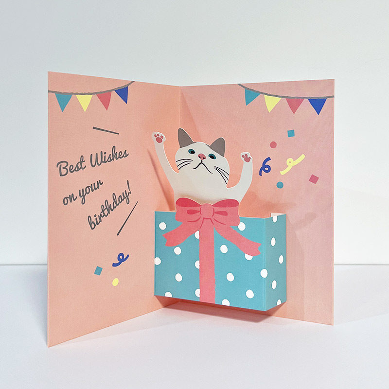 日本新款礼物猫咪惊喜生日立体对折3d创意宠物纪念贺卡片可爱心意
