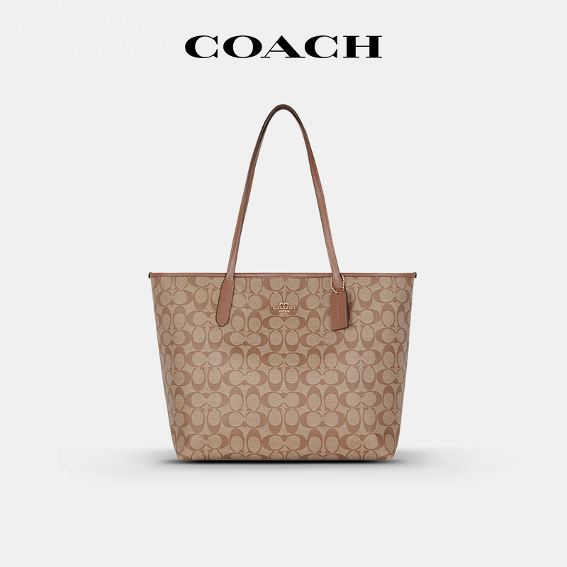 【官方授权】COACH/蔻驰托特单肩包女大容量老花通勤手提包妈妈包