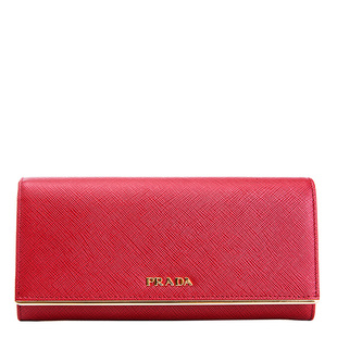 prada歐碼女 Prada 普拉達女士紅色牛皮時尚長款按扣錢包 1MH132 QME F068Z prada女夾