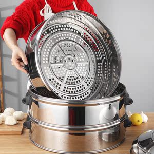 蒸笼加厚不锈钢三孔蒸包炉馒头机家用特大号小笼包蒸锅商用煤气大