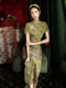 绿色旗袍2023年新款改良复古中国风日常短袖连衣裙长款高级感气质