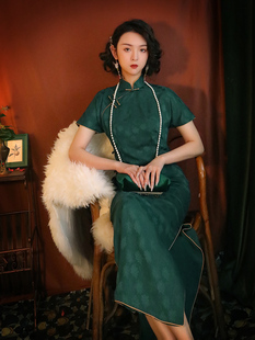 高级感旗袍改良复古气质民国风日常年轻款少女绿色连衣裙长款夏季