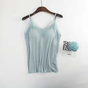 Summer lace loose threaded camisole female fake 2 pieces with chest pad bra thin modal pajamas thin