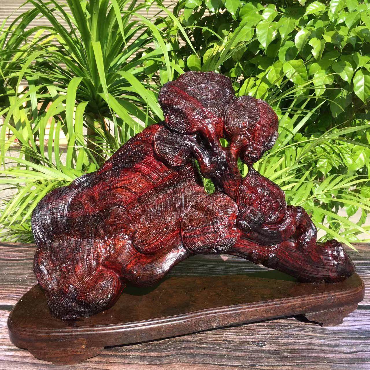 红木灵芝摆件老挝大红酸枝交趾黄檀黑飘红老料整木雕刻装饰工艺品