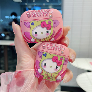 适用AirPodspro保护套kitty猫苹果耳机壳AirPods3可爱卡通哆啦A梦airpods二代无线蓝牙1/2防摔磨砂软壳三代女