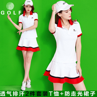 高尔夫衣服女装22春夏季运动2件套装 短袖t恤 golf防走光短裤裙裤
