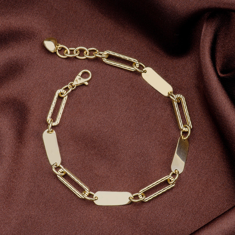 geunyeon瑾妍纯14k黄金手链女款个性百搭简约拉丝ins彩金手链