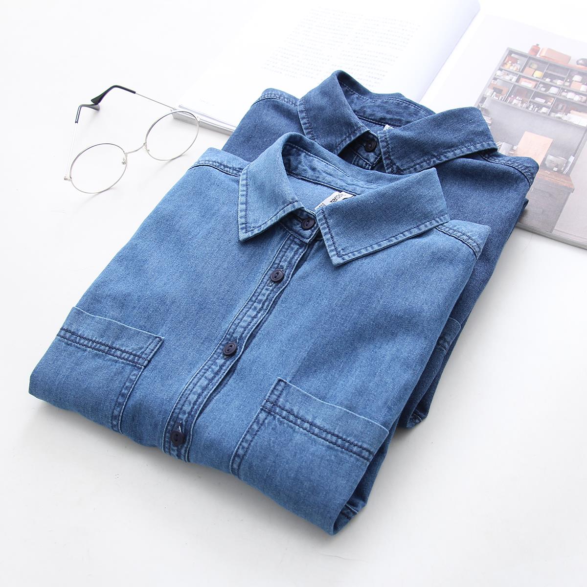 2020 Spring new pattern Korean Edition square neck Denim Shirt Women's Long Sleeve Self cultivation Show thin Thin section Base coat jacketin the Women's clothing/Boutique , Shirt category - from Buy2taobao.com to provide professional Taobao agent buy service
