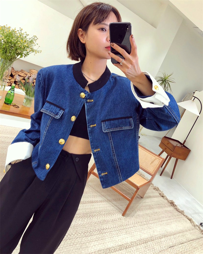 设计感牛仔外套女2022年春季新款韩版洋气短款夹克撞色上衣ins潮