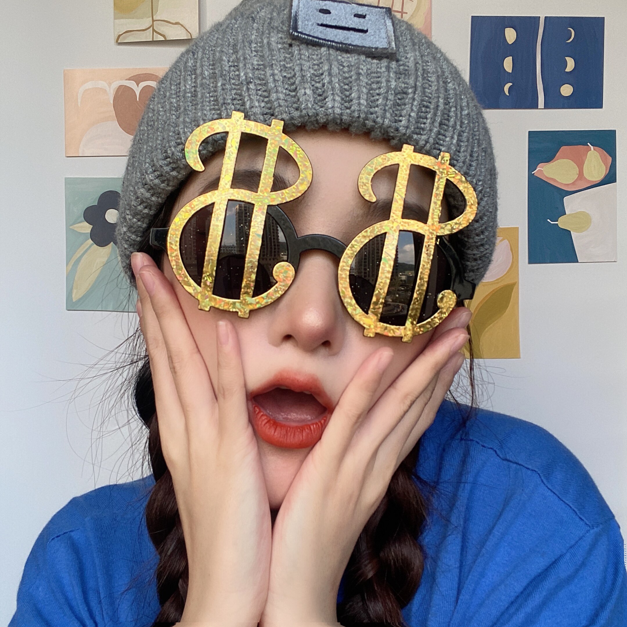 抖音网红搞怪搞笑可爱个性眼镜美金符号墨镜酒吧派对拍照道具男女