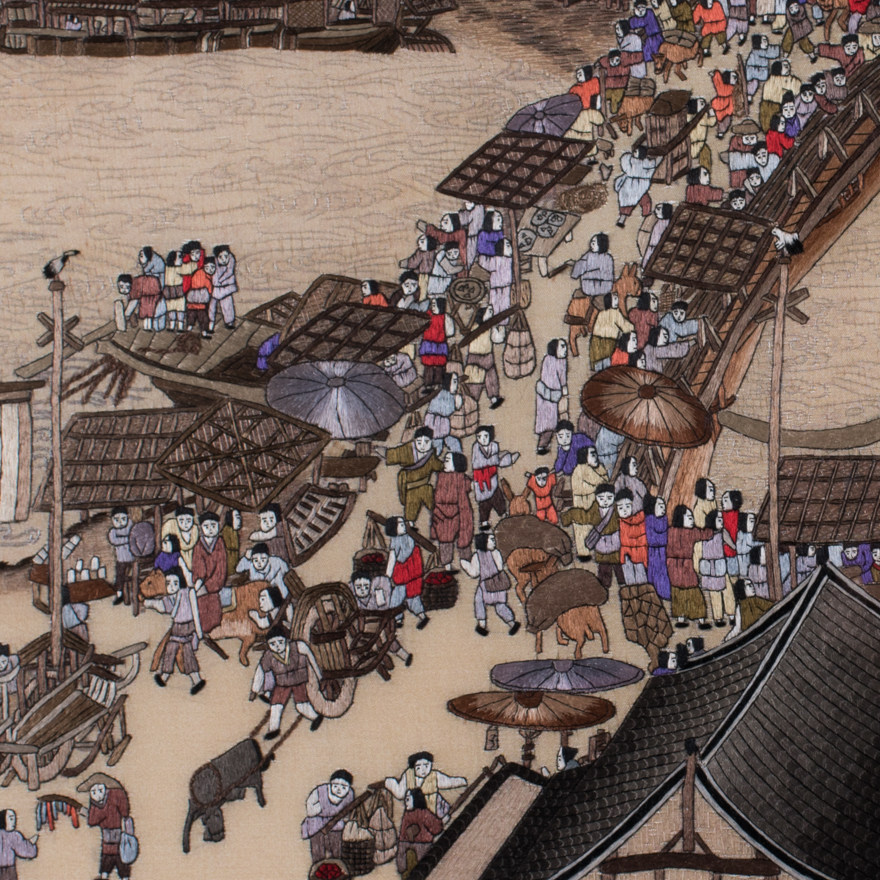 纯手工真丝 精品苏绣挂画《清明上河图》刺绣