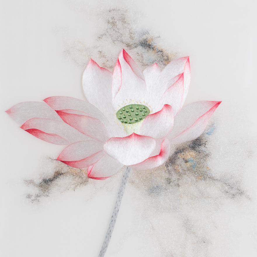 纯手工真丝 精品苏绣挂画《荷花系列二》刺绣