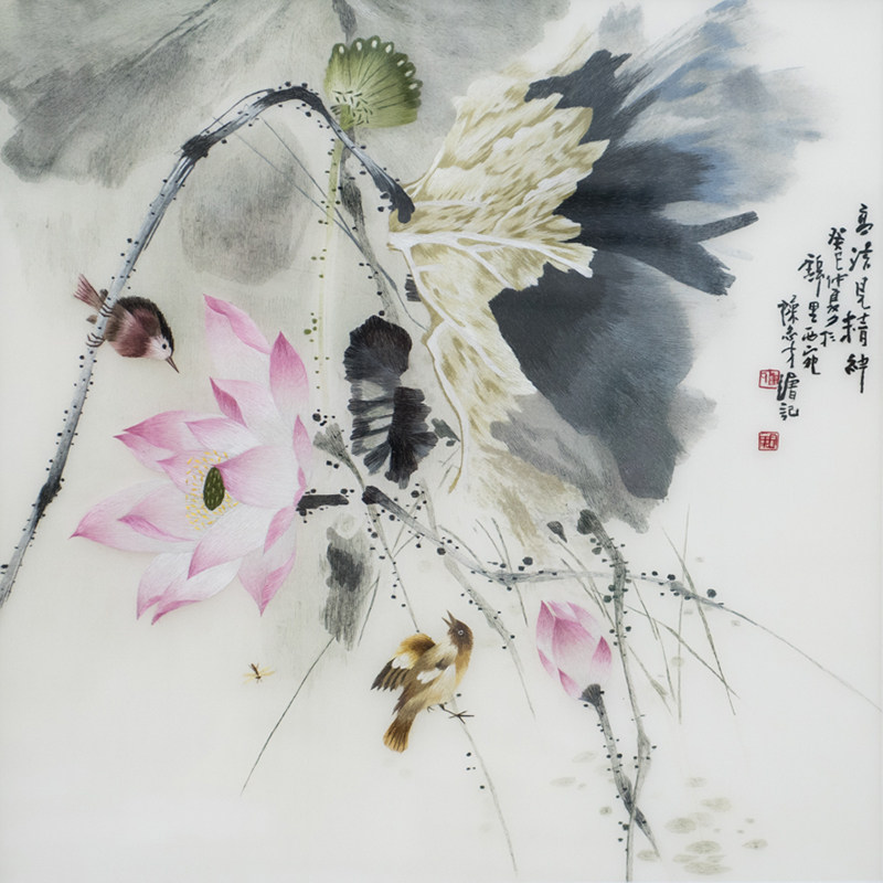纯手工苏绣精品挂画《陈志才荷花系列二》刺绣