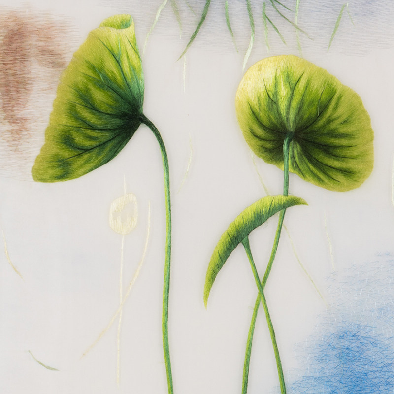 寻艺集 纯手工真丝 精品苏绣挂画《荷叶一》