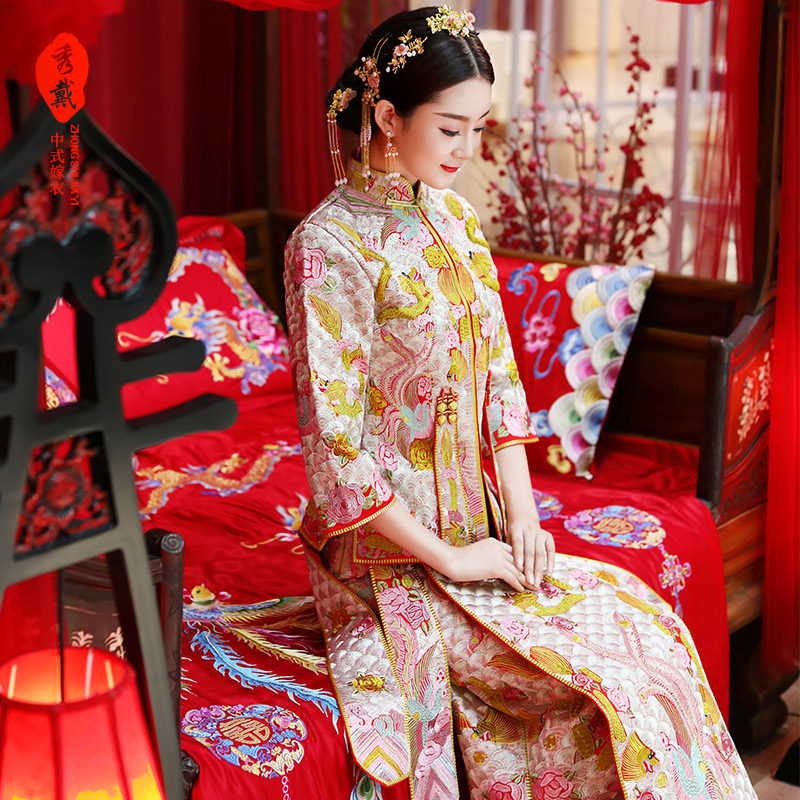 秀戴旗舰店刘诗诗同款秀禾服新娘服2022年新款结婚礼服女金色龙凤褂