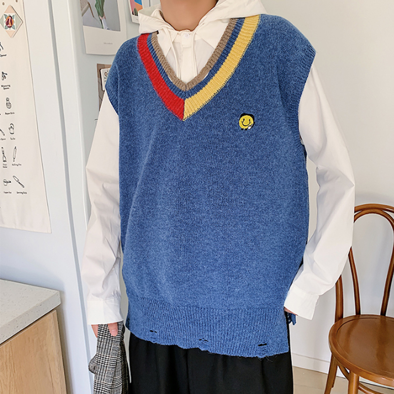 秋季毛衣背心男宽松大码港风v领针织衫ins潮流坎肩无袖马甲外套潮|ruв категории Мужская одежда, свитер/свитер - от Buy2taobao.com для оказания профессиональной услуги покупки агента Taobao