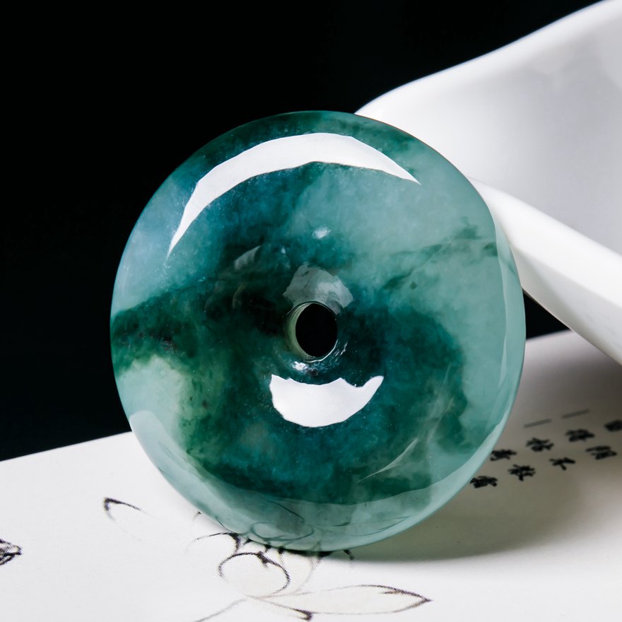 老坑冰种飘蓝花翡翠平安扣 13.1g