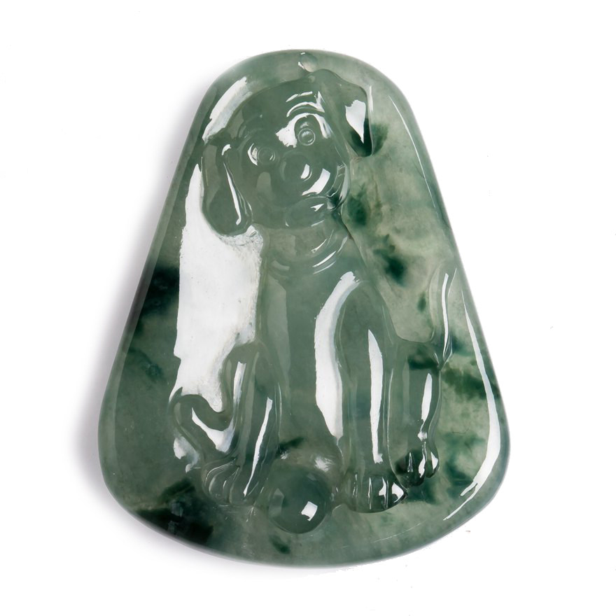 老坑冰种飘蓝花翡翠狗 13.78g