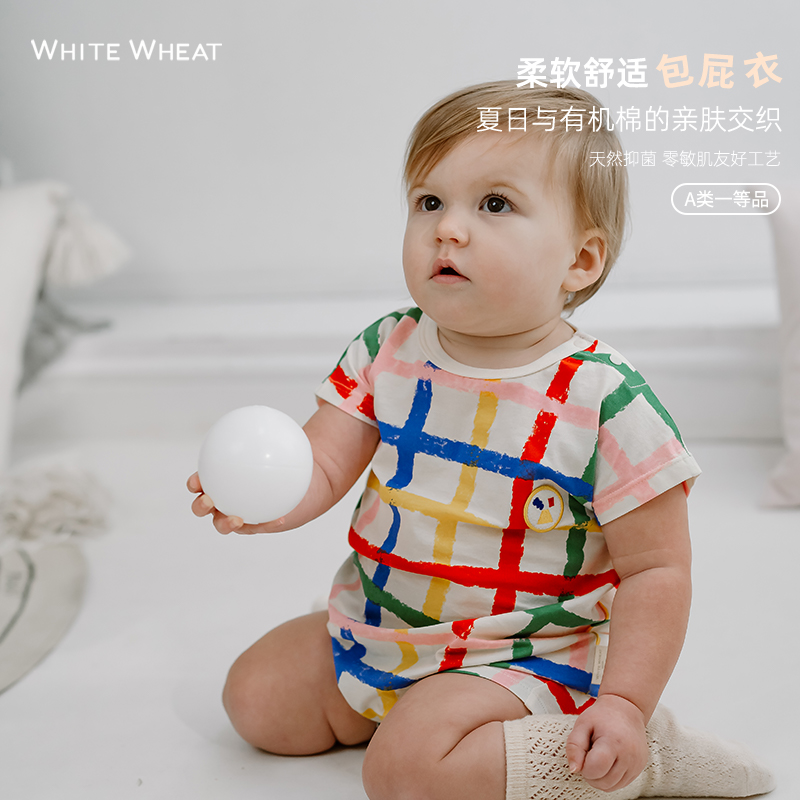 whitewheat新生婴幼儿2024夏季新款连体衣女男宝宝时髦纯棉哈爬服
