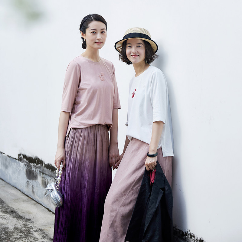 【手工绣花】言作原创夏季柔糯纯棉针织五分袖t恤【半晌贪欢 二】