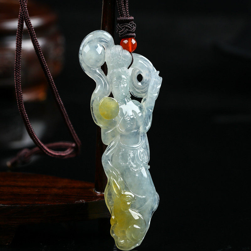 精品天然a货翡翠冰种水润特色双彩美女仙子吊坠--嫦娥仙女21.90g