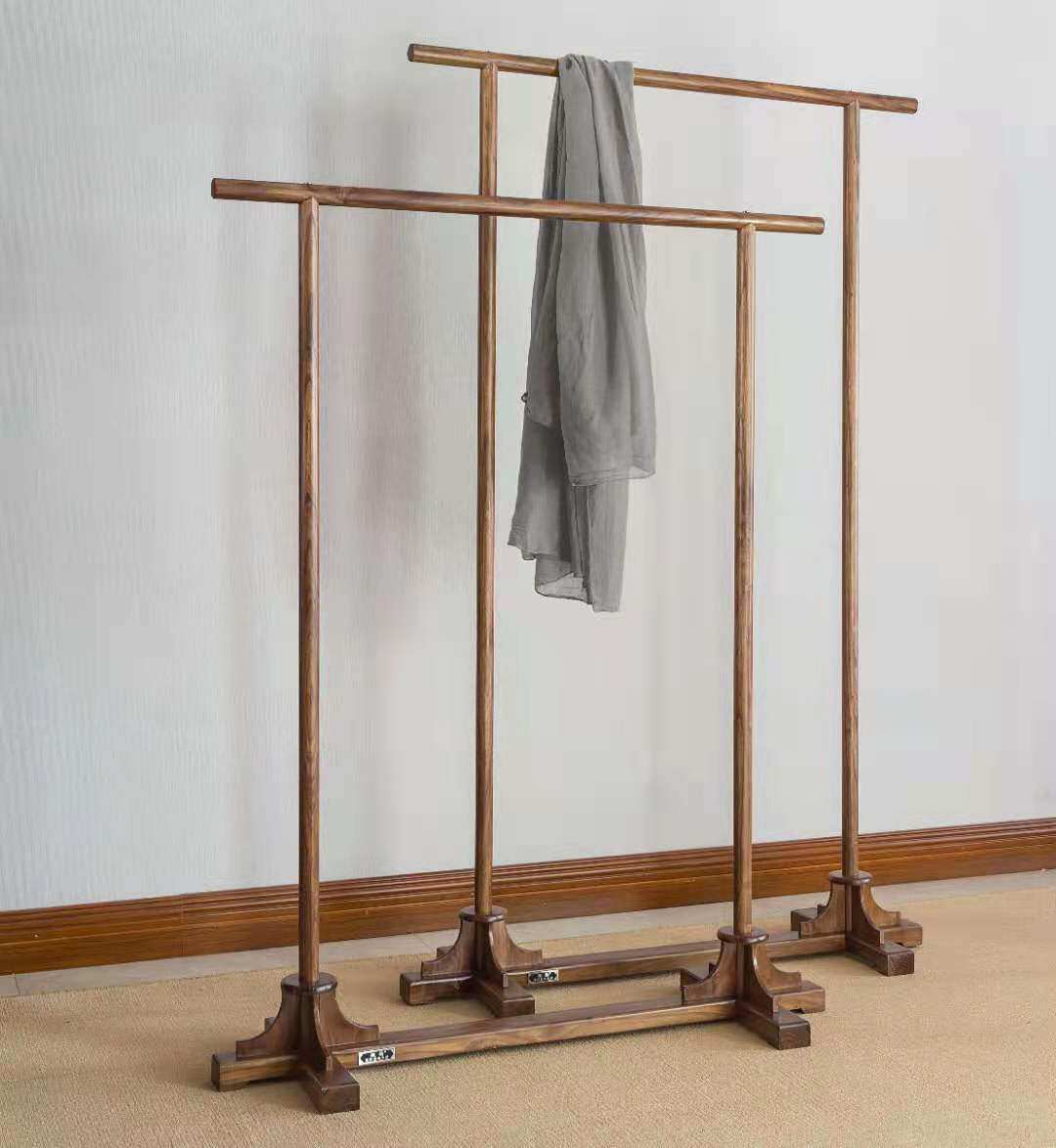 新中式实木落地挂衣架老榆木大衣架黑胡桃木禅意简约衣帽架家用